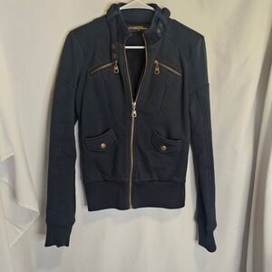 Guess Jeans Womens Blue Military Bomber Moto Jacket Gold Hardware Size M